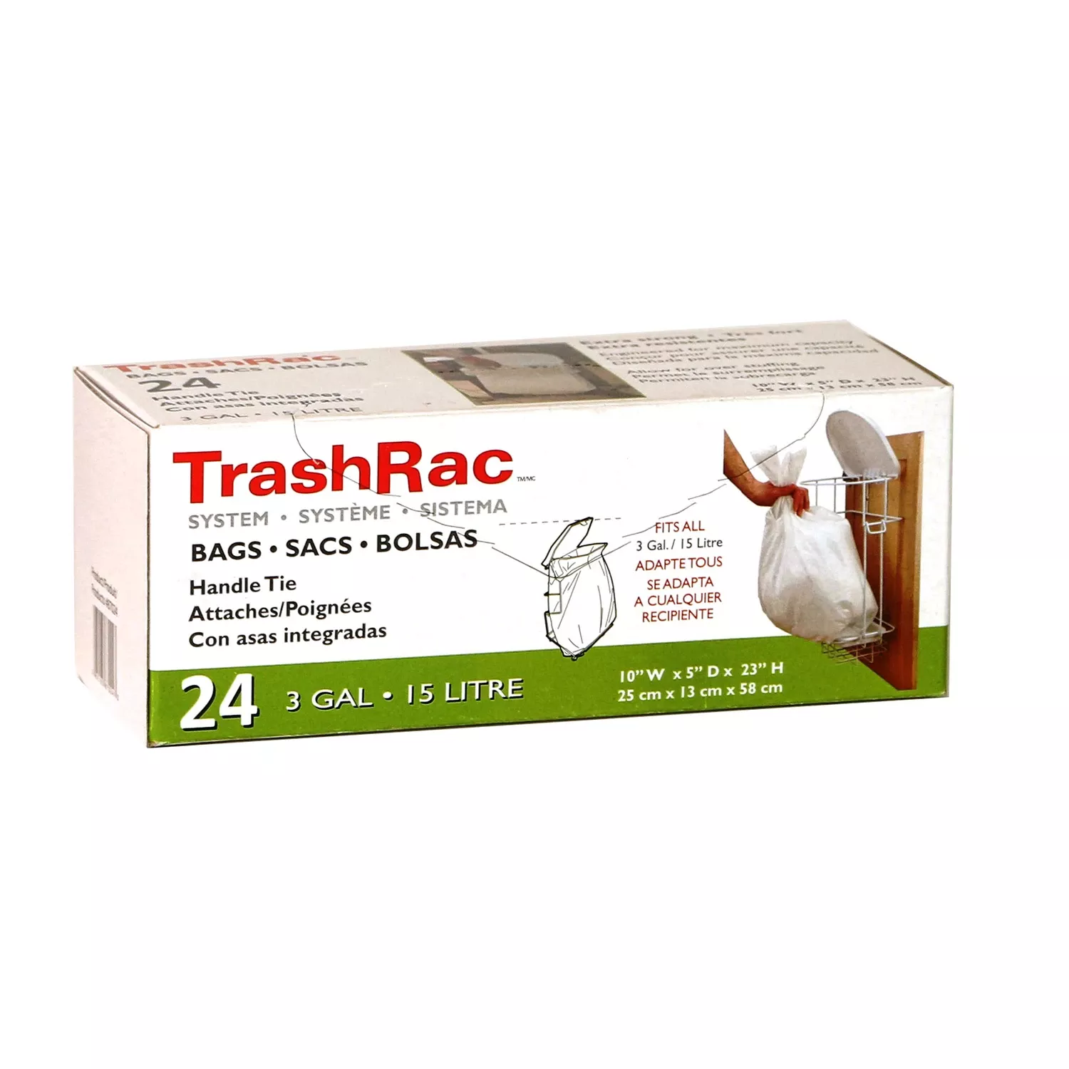 Trashrac 3 Gal Trash Bags Handle Tie 24 Pk
