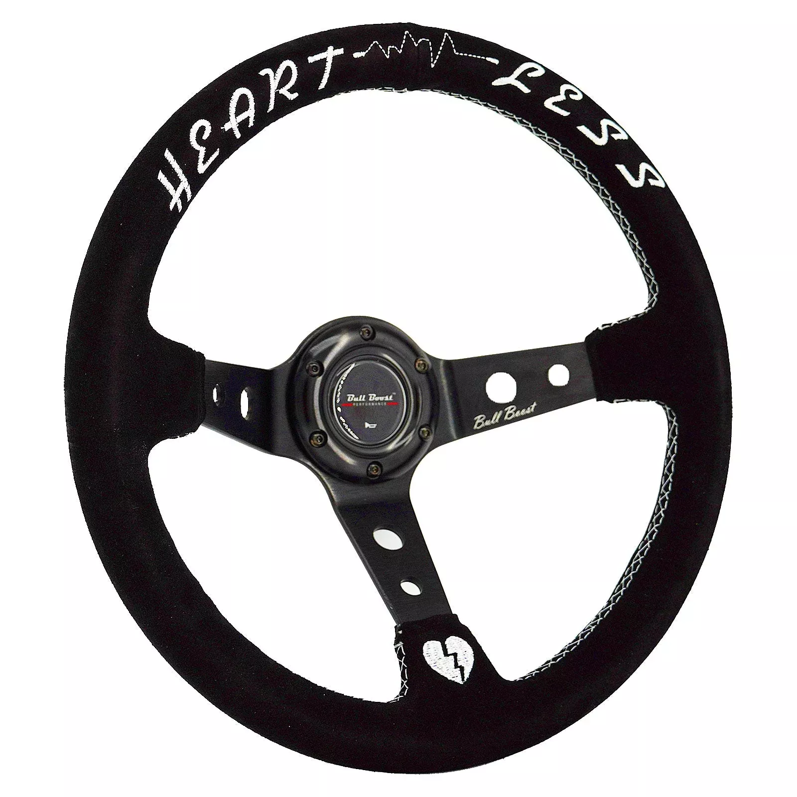Universal 350mm 3″Deep Dish 6-Bolt Steering Wheel Black Suede Heartless