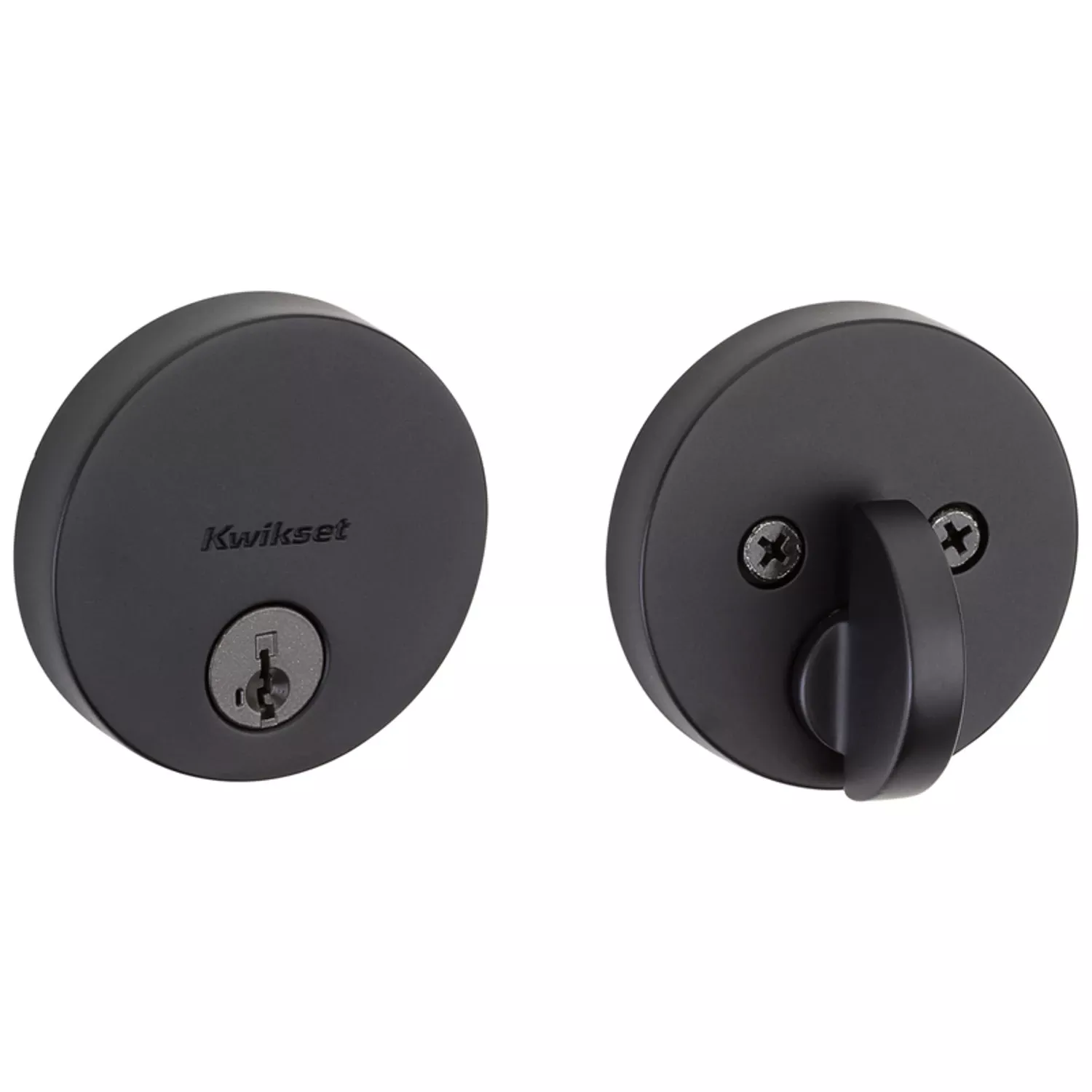 Uptown Round Single-cylinder Deadbolt Lock, Smartkey Security, Iron Black