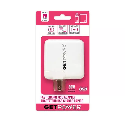 USB- Wall Charger- Dual Port- 30 Watts