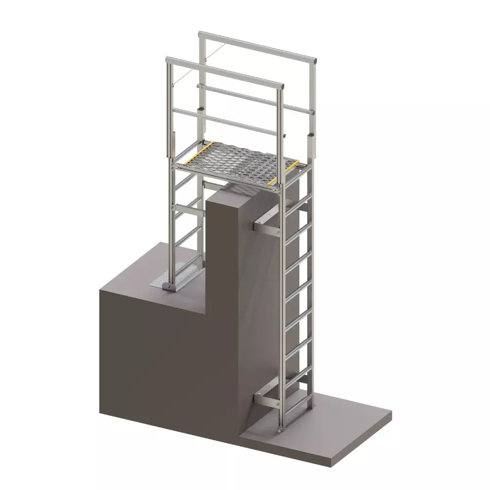 Vertical Fixed Ladder w/ 3ft Parapet Platform – RL32 Model – Kattsafe