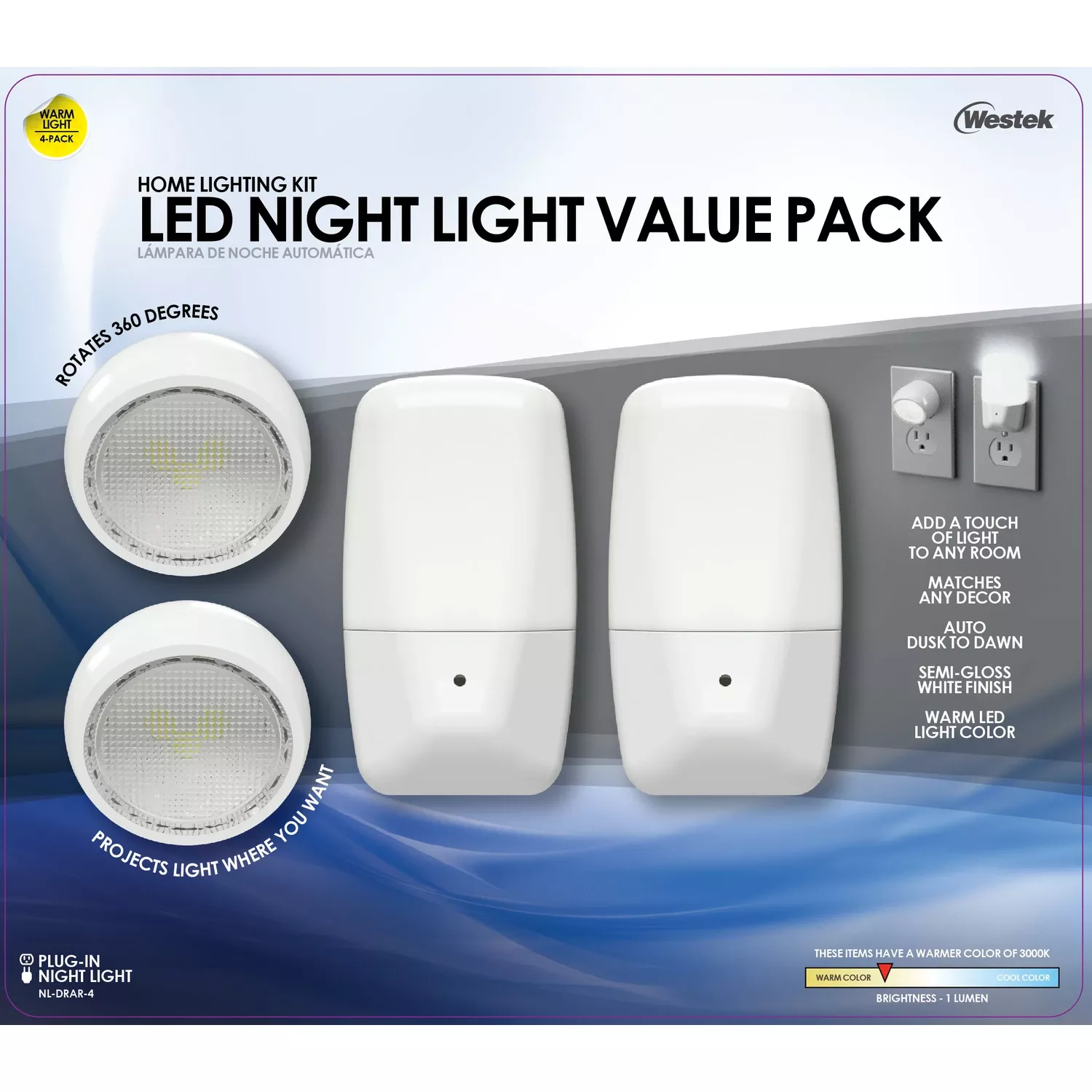 Westek Automatic Plug-in Aria Curved And Directional Led Night Light