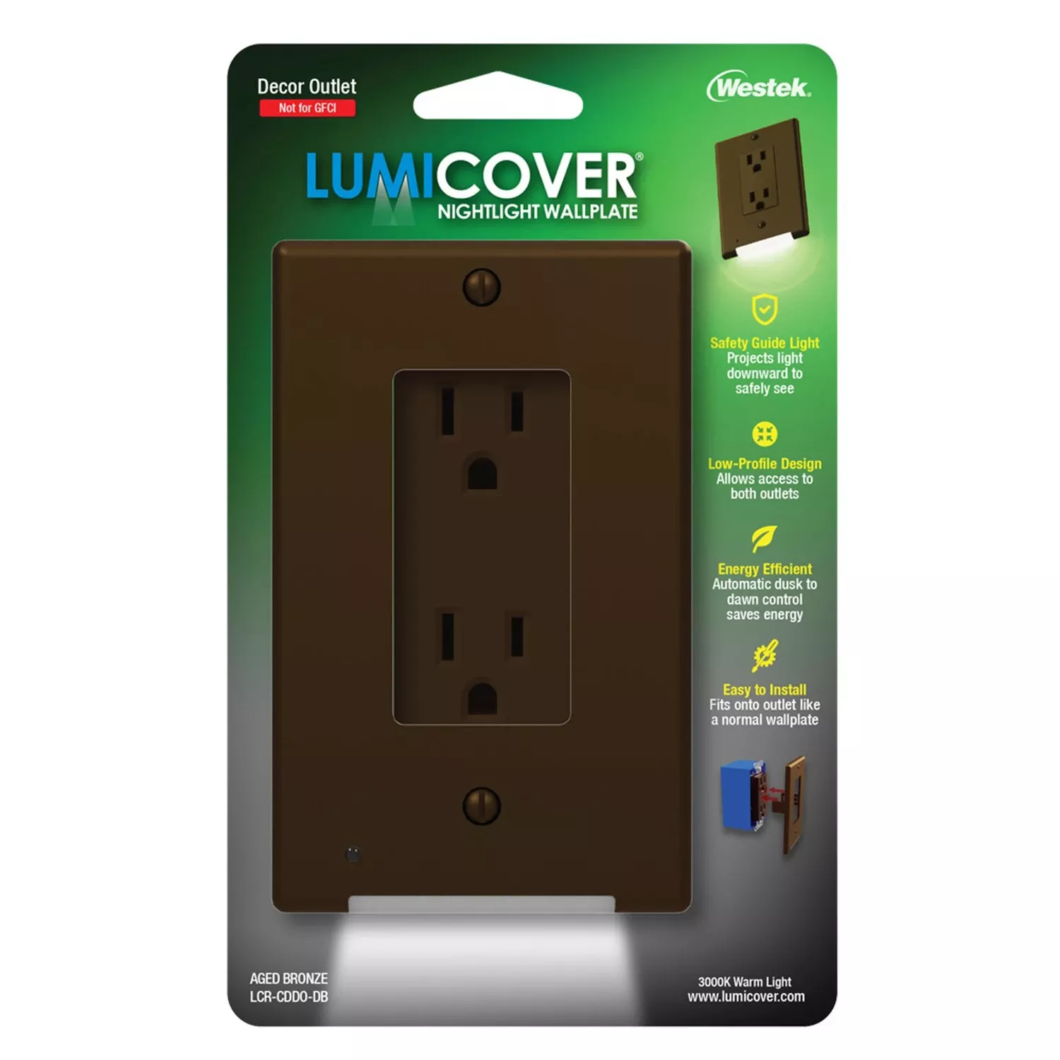 Westek Lumicover Aged Bronze 1 Gang Plastic Duplex Wall Plate 1 Pk