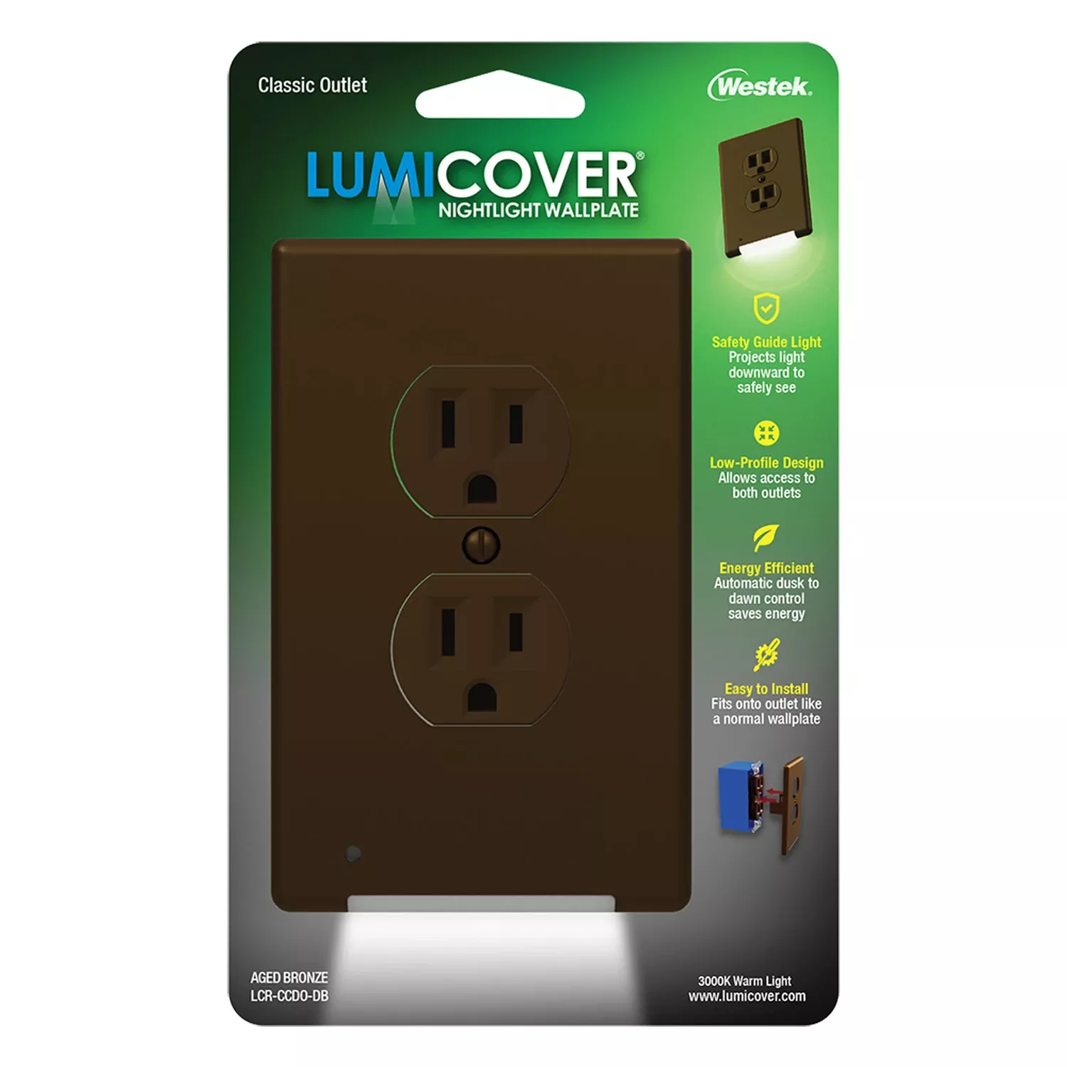 Westek Lumicover Aged Bronze 2 Gang Plastic Duplex Nightlight Wall Plate 1 Pk