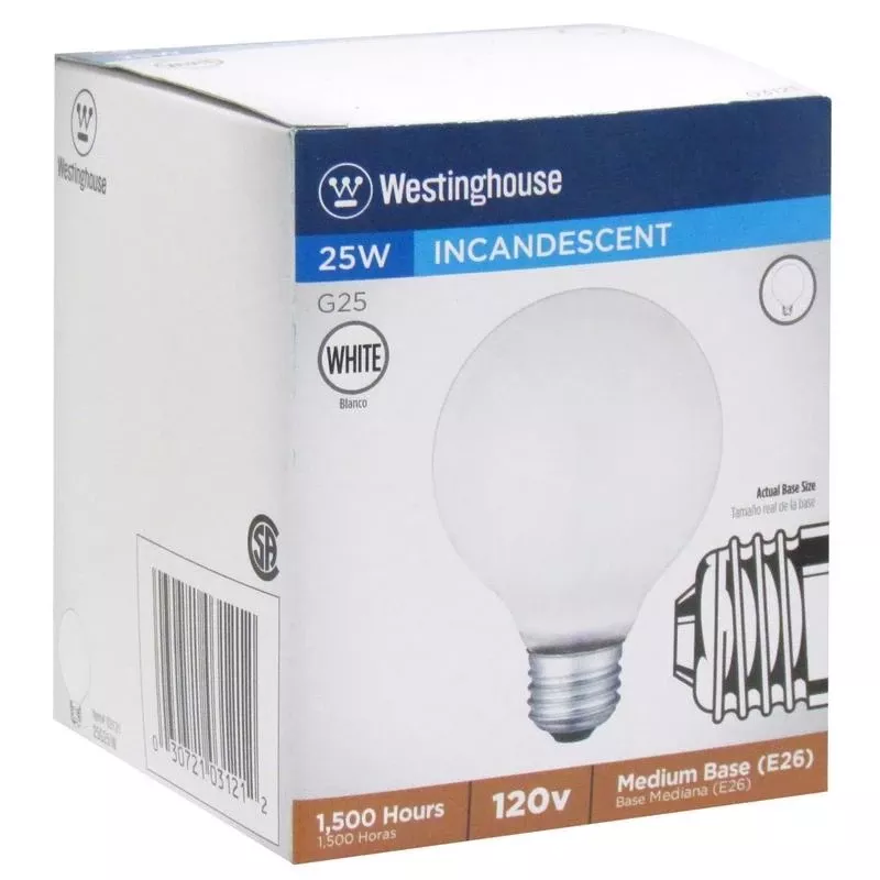 Westinghouse 25 W G25 Globe Incandescent Bulb E26 (medium) White 1 Pk