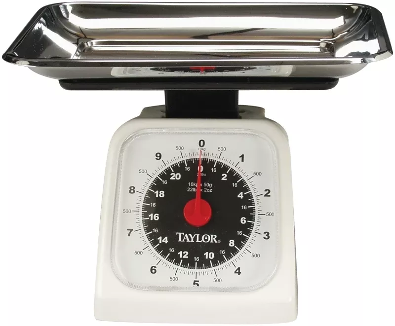 White Analog Kitchen Scale 22 Lb Capacity With Stainless Steel Tray