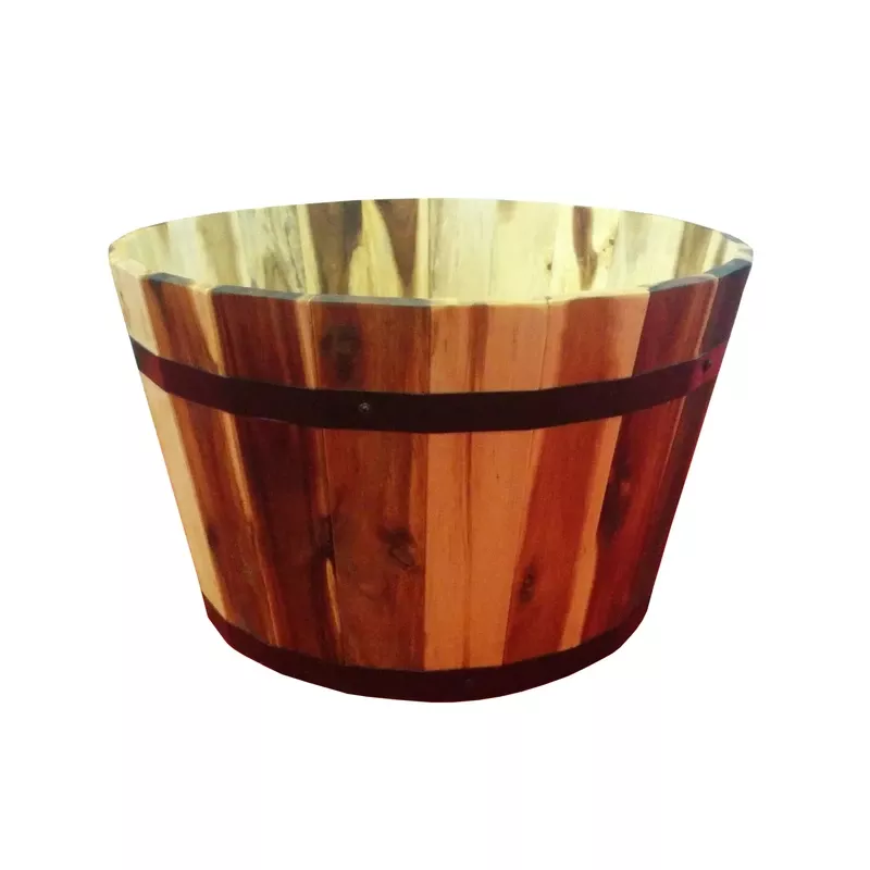 Wood Barrel Wood Planter, 16 X 9.5 In.
