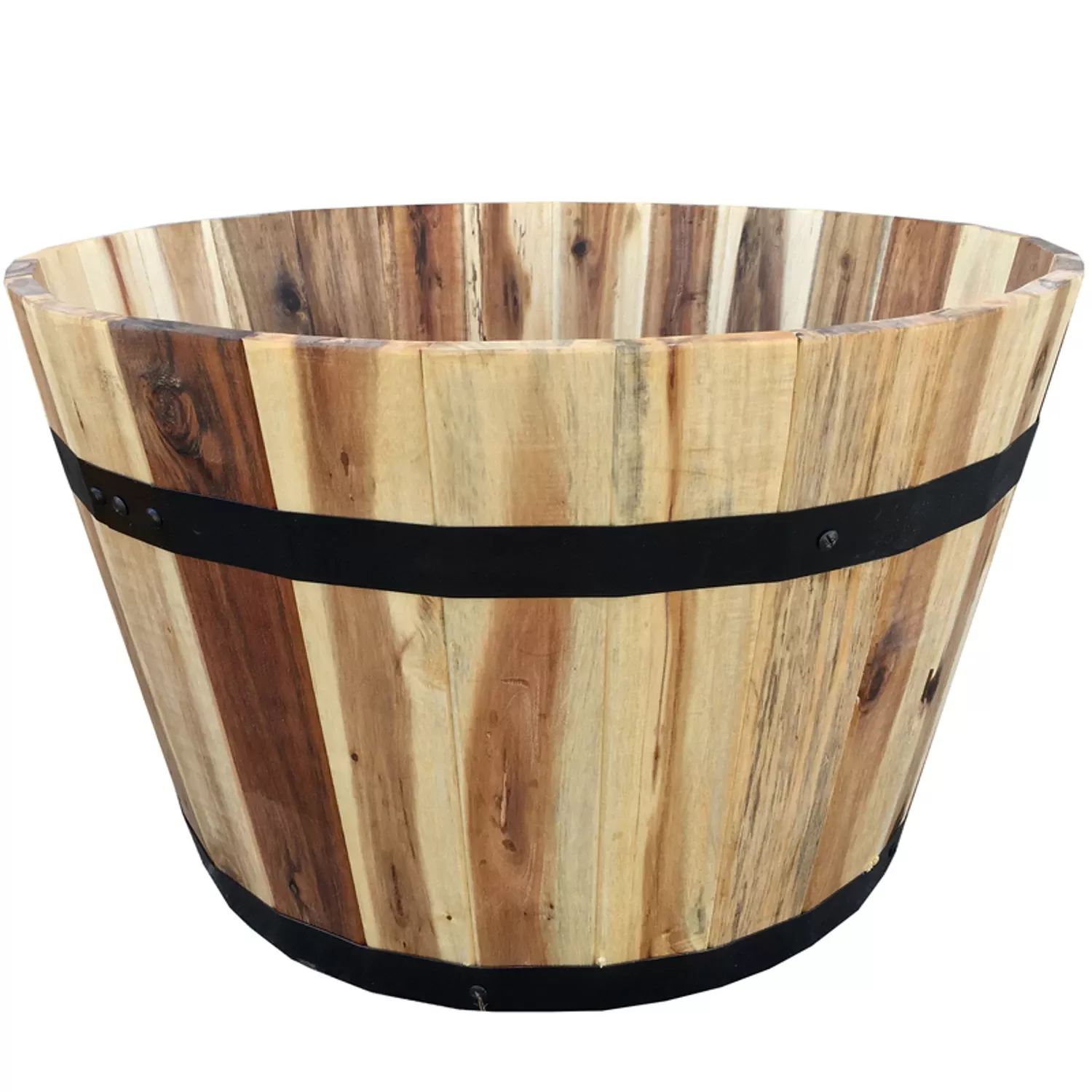 Wood Barrel Wood Planter, 21 X 12 In.