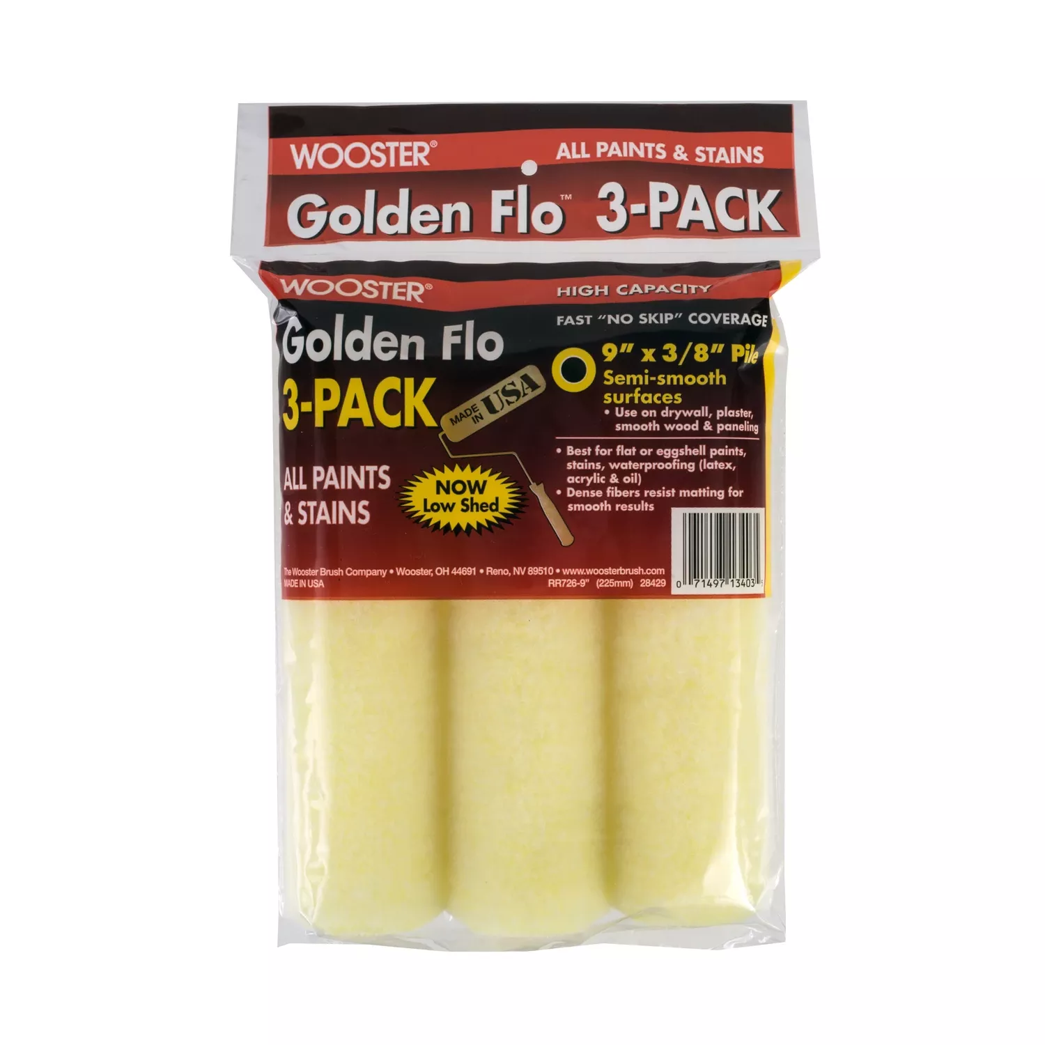 Wooster Golden Flo Knit 9 In. W X 3/8 In. Regular Paint Roller Cover Refill 3 Pk