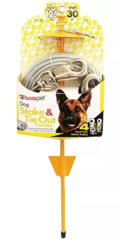Yellow Tie-out With Stake Metal Dog Tie Out Stake X-large 30 Ft
