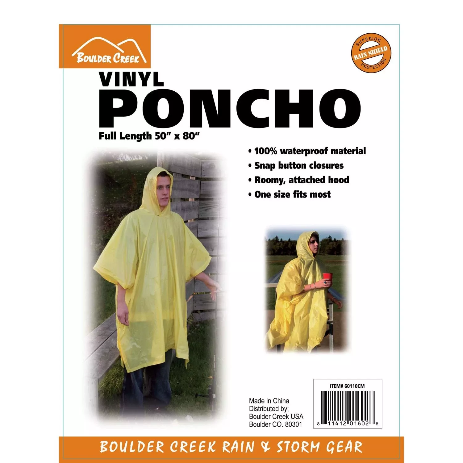 Yellow Vinyl Rain Poncho 50″ X 80″ Unisex Waterproof