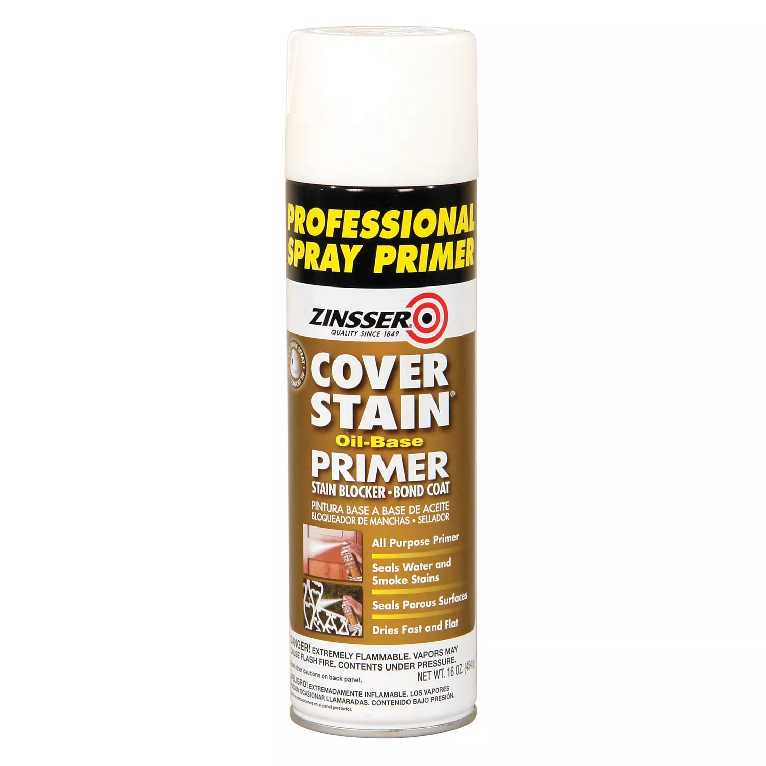 Zinsser Cover Stain White Flat Oil-based Alkyd Spray Primer And Sealer 16 Oz