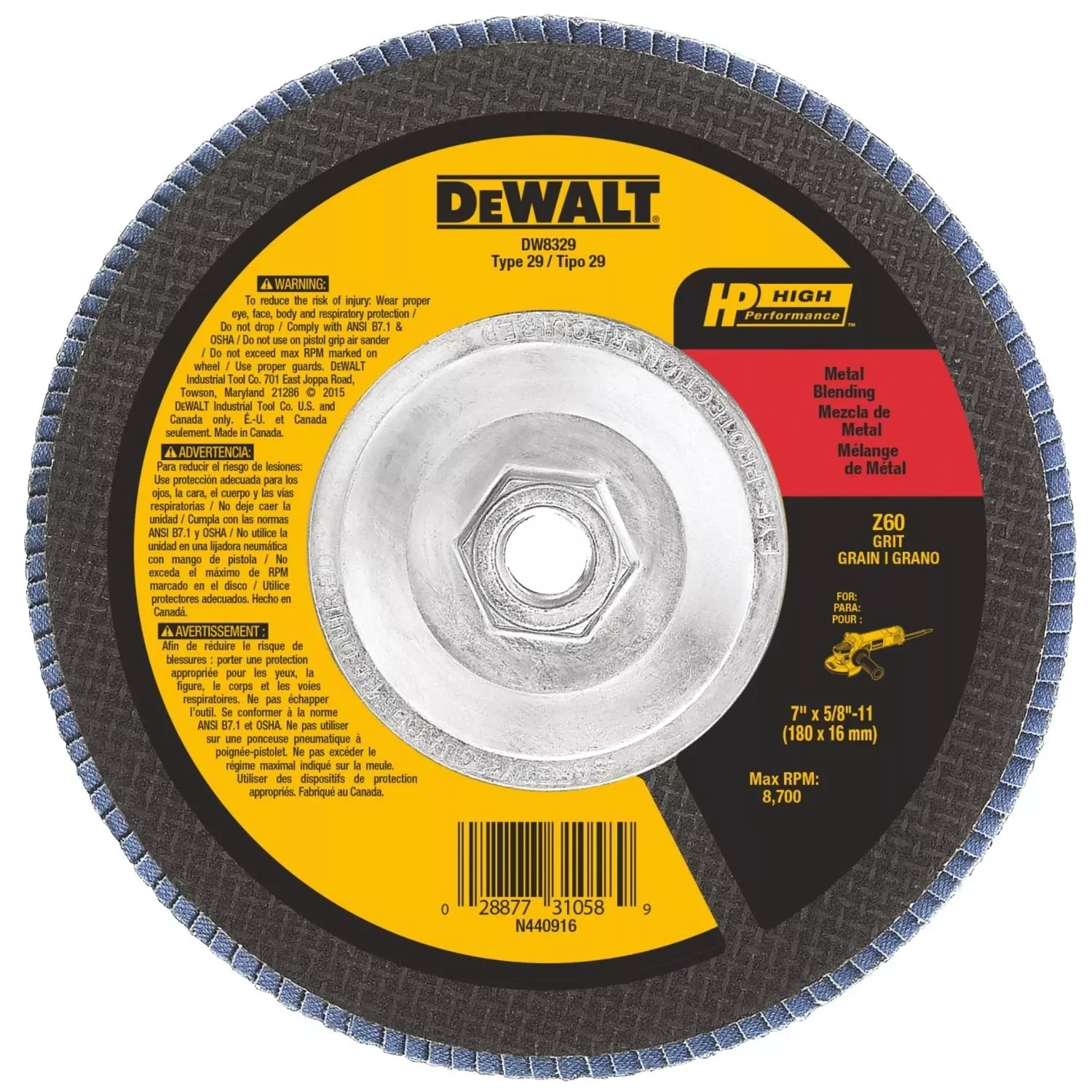 Zirconia Flap Disc, 60-grit, 7 X 5/8 In.-11